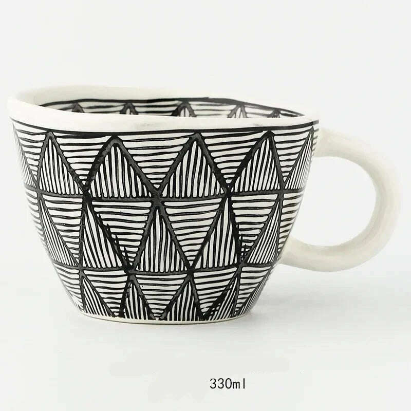 KIMLUD, Nordic Hand-painted Simple Large Capacity Water Cup Ceramic Household Breakfast Cup Irregular Office Coffee Cup, Mesh triangle / 301-400ml, KIMLUD Womens Clothes