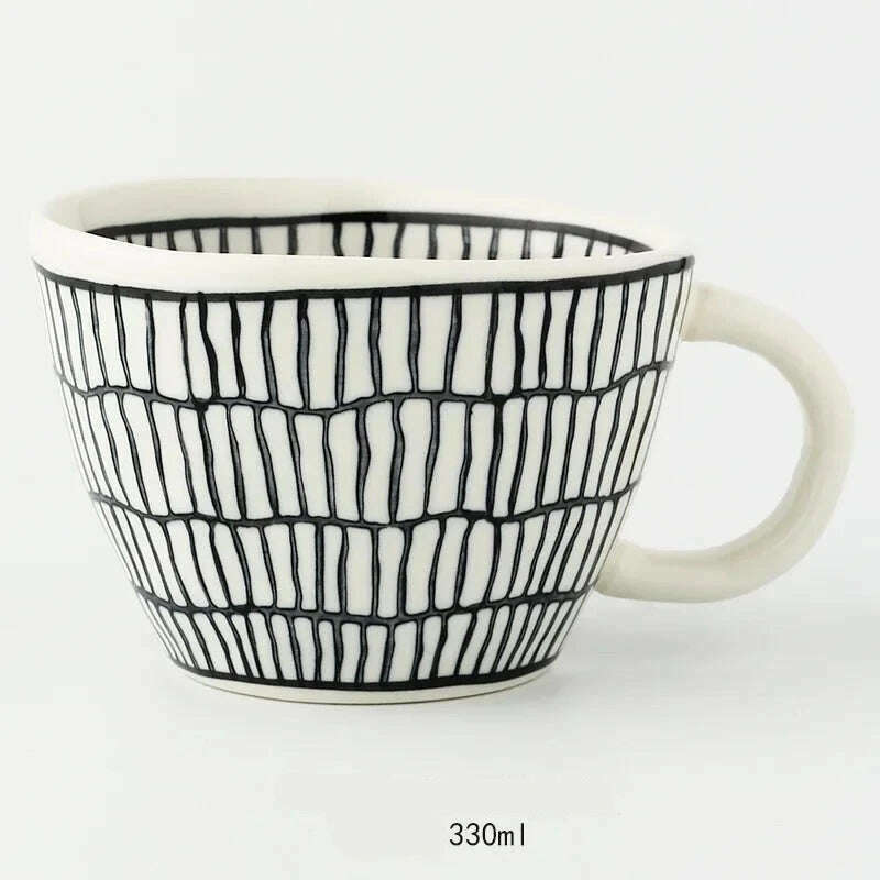 KIMLUD, Nordic Hand-painted Simple Large Capacity Water Cup Ceramic Household Breakfast Cup Irregular Office Coffee Cup, Rectangular grid / 301-400ml, KIMLUD Womens Clothes