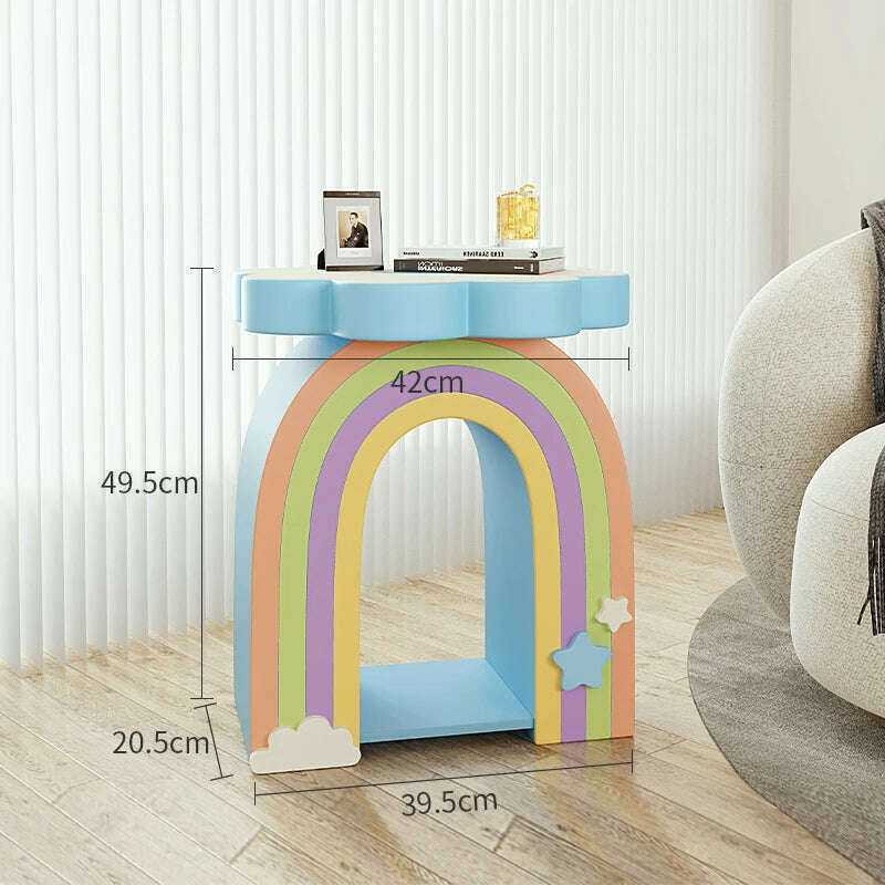 KIMLUD, Nordic Home Decor Cartoon Rainbow Flower Shaped Side Table Small Coffee Table Cute Bedside Table Geometric Living Room Furniture, Rainbow, KIMLUD APPAREL - Womens Clothes