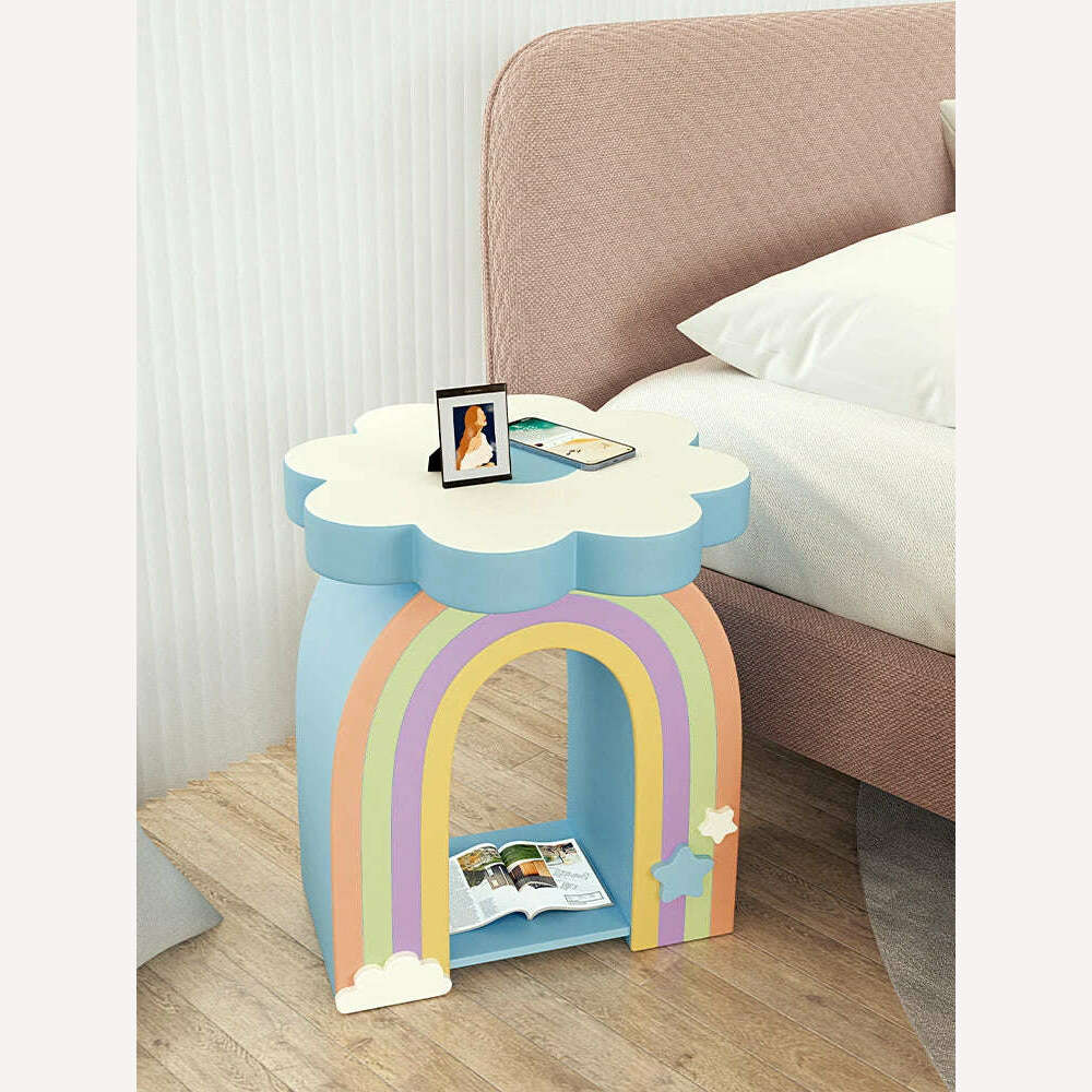 KIMLUD, Nordic Home Decor Cartoon Rainbow Flower Shaped Side Table Small Coffee Table Cute Bedside Table Geometric Living Room Furniture, KIMLUD Womens Clothes