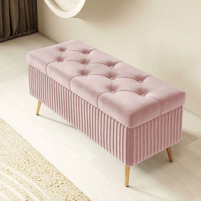 KIMLUD, Nordic Light Luxury Stools Bedroom Bed End Sofa Ottomans Home Door Long Bench Clothing Store Shoe Changing Stool Storage Ottoman, M 80cm pink, KIMLUD APPAREL - Womens Clothes