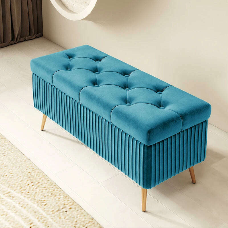 KIMLUD, Nordic Light Luxury Stools Bedroom Bed End Sofa Ottomans Home Door Long Bench Clothing Store Shoe Changing Stool Storage Ottoman, E 80cm blue, KIMLUD APPAREL - Womens Clothes