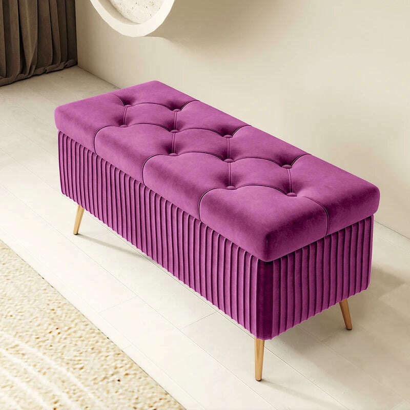 KIMLUD, Nordic Light Luxury Stools Bedroom Bed End Sofa Ottomans Home Door Long Bench Clothing Store Shoe Changing Stool Storage Ottoman, K 80cm purple, KIMLUD APPAREL - Womens Clothes