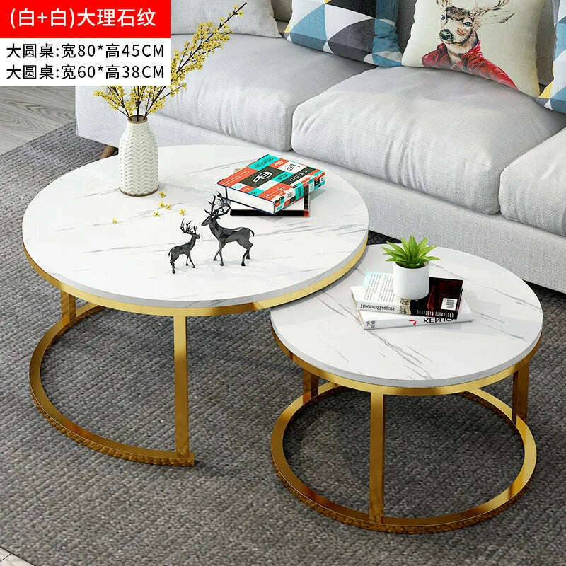 KIMLUD, Nordic Living Room Coffee Table Writing Luxury Round Side Coffee Table Living Room Furniture Meubles De Salon Home Furniture, Gold 80 White 60 Wh, KIMLUD APPAREL - Womens Clothes