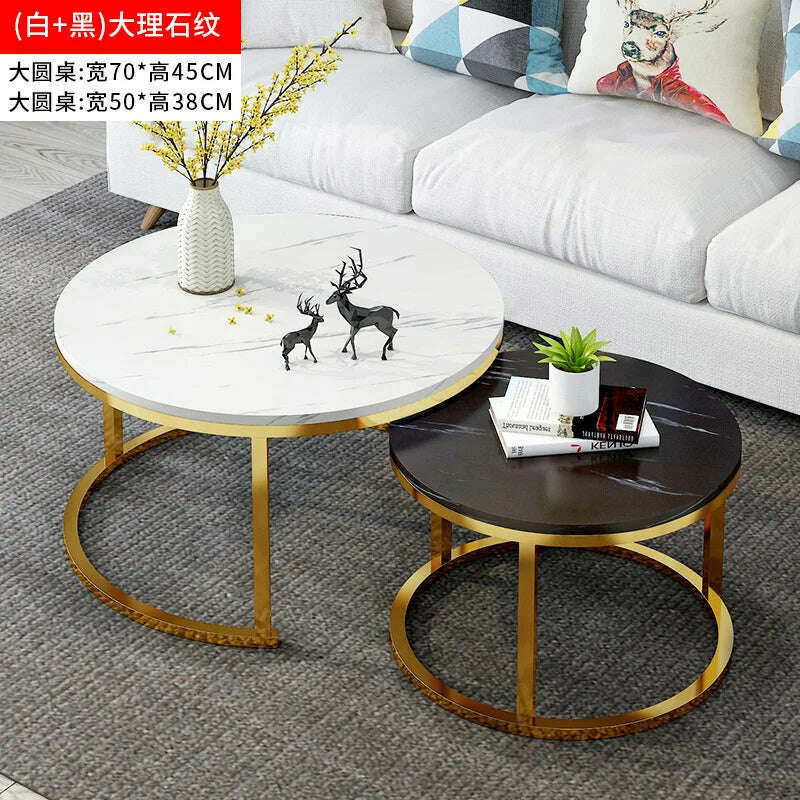 KIMLUD, Nordic Living Room Coffee Table Writing Luxury Round Side Coffee Table Living Room Furniture Meubles De Salon Home Furniture, Gold 70 White 50 Bl, KIMLUD APPAREL - Womens Clothes