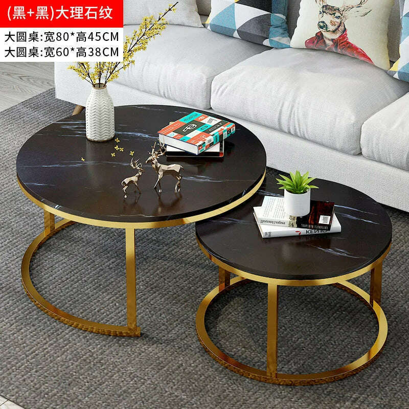 KIMLUD, Nordic Living Room Coffee Table Writing Luxury Round Side Coffee Table Living Room Furniture Meubles De Salon Home Furniture, Gold 80 Black 60 b, KIMLUD APPAREL - Womens Clothes