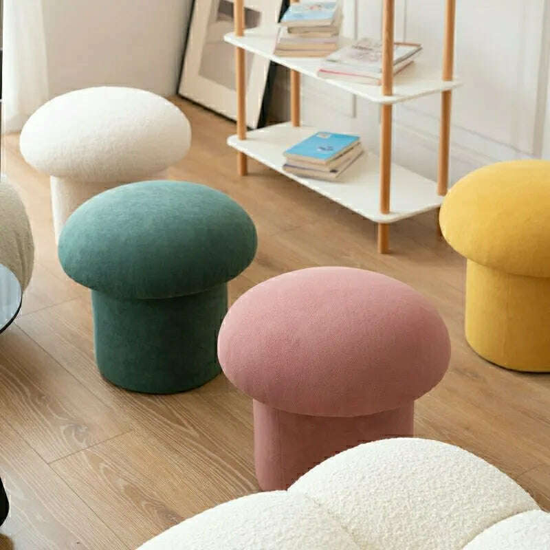 KIMLUD, Nordic Ottomans Lovely Mushroom Fabric Art Makeup Stool Creativity Bedroom Step Round Stools Bedroom Furniture Foot Stool Pouf, KIMLUD Womens Clothes