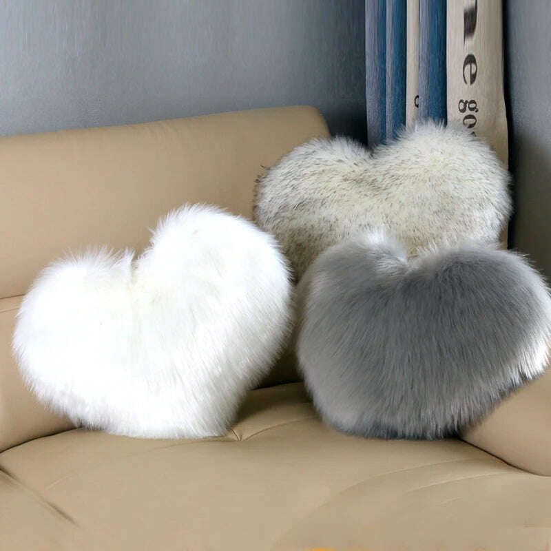 KIMLUD, Nordic Style Heart Shape Cover Shaggy Fluffy Soft Fur Plush Cushion Cover Living Room Bedroom Sofa Home Decor Pillow Covers, KIMLUD Womens Clothes