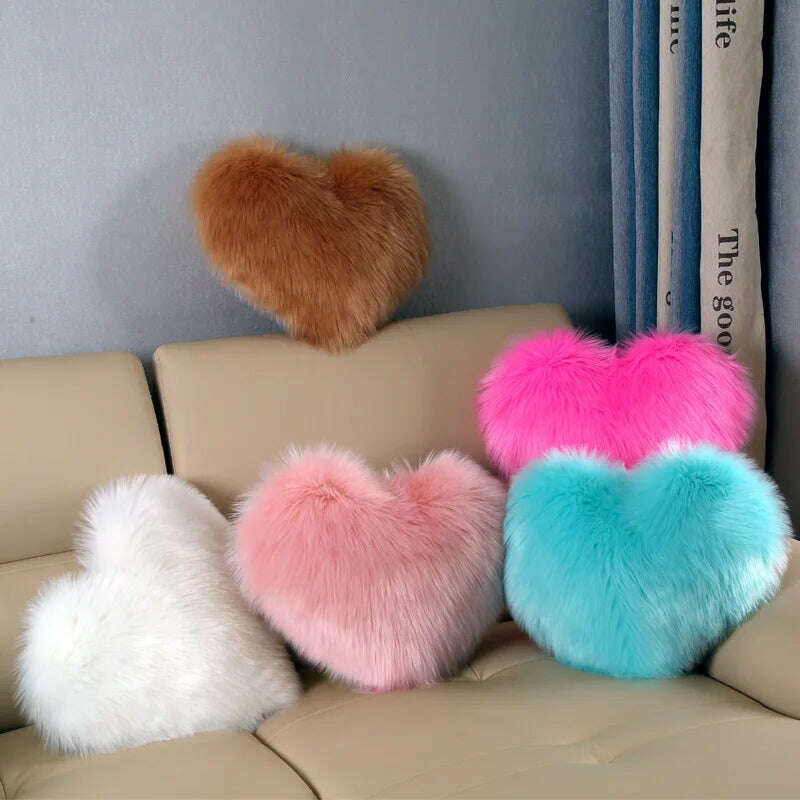 Nordic Style Heart Shape Cover Shaggy Fluffy Soft Fur Plush Cushion Cover Living Room Bedroom Sofa Home Decor Pillow Covers - KIMLUD