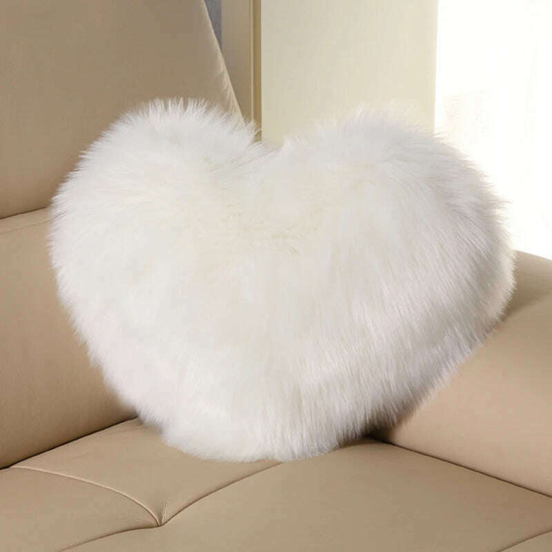 Nordic Style Heart Shape Cover Shaggy Fluffy Soft Fur Plush Cushion Cover Living Room Bedroom Sofa Home Decor Pillow Covers - KIMLUD