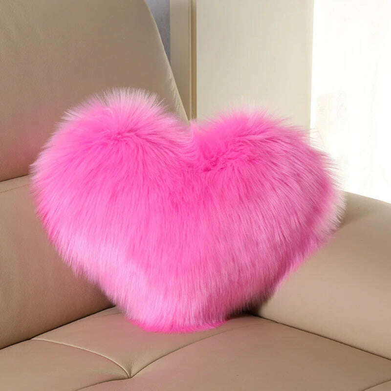 KIMLUD, Nordic Style Heart Shape Cover Shaggy Fluffy Soft Fur Plush Cushion Cover Living Room Bedroom Sofa Home Decor Pillow Covers, A, KIMLUD APPAREL - Womens Clothes