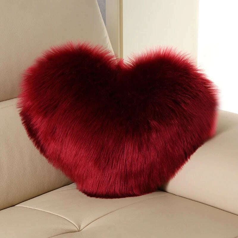 Nordic Style Heart Shape Cover Shaggy Fluffy Soft Fur Plush Cushion Cover Living Room Bedroom Sofa Home Decor Pillow Covers - KIMLUD