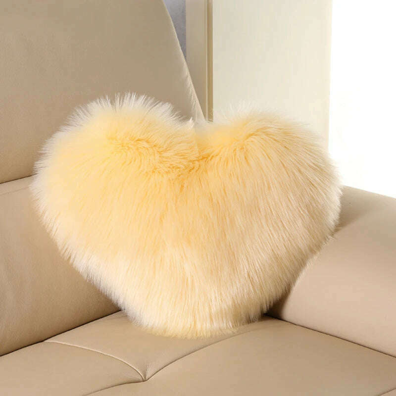 KIMLUD, Nordic Style Heart Shape Cover Shaggy Fluffy Soft Fur Plush Cushion Cover Living Room Bedroom Sofa Home Decor Pillow Covers, J, KIMLUD APPAREL - Womens Clothes