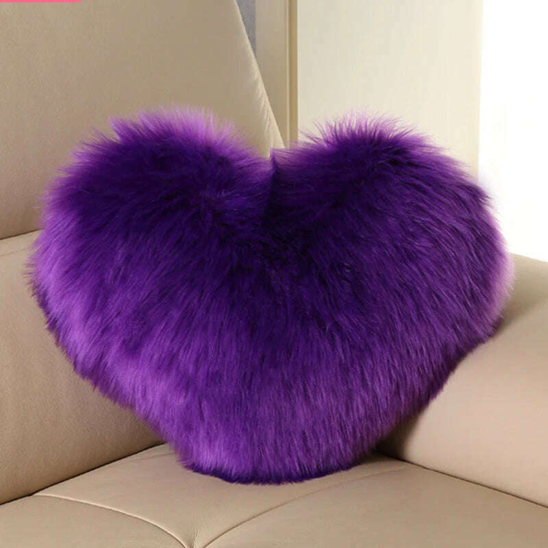 Nordic Style Heart Shape Cover Shaggy Fluffy Soft Fur Plush Cushion Cover Living Room Bedroom Sofa Home Decor Pillow Covers - KIMLUD