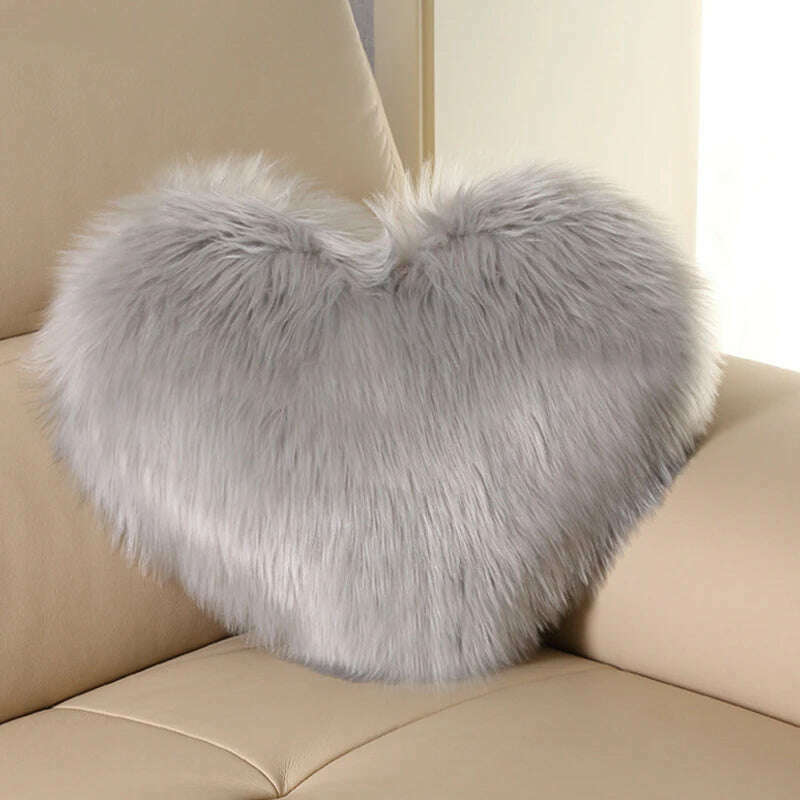 KIMLUD, Nordic Style Heart Shape Cover Shaggy Fluffy Soft Fur Plush Cushion Cover Living Room Bedroom Sofa Home Decor Pillow Covers, I, KIMLUD APPAREL - Womens Clothes