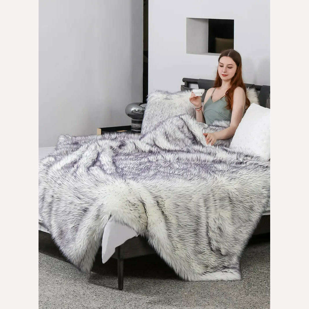 KIMLUD, Nordic Super Soft Shaggy Faux Fur Blanket Luxury home Decorative Winter Warm Plush Thick Blankets  For Bed Sofa Couch 150*200cm, FT041-1 / 127x150cm, KIMLUD APPAREL - Womens Clothes