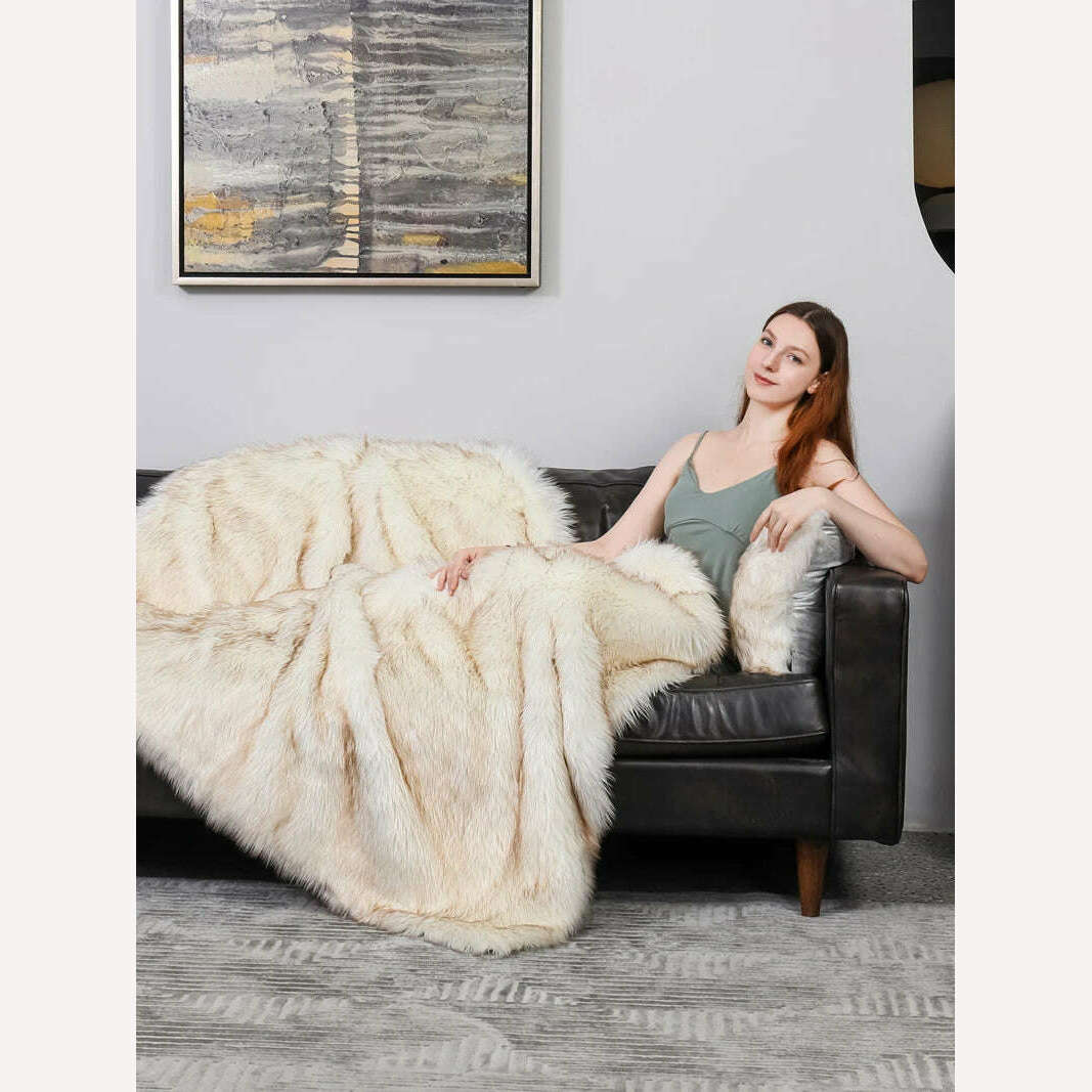 KIMLUD, Nordic Super Soft Shaggy Faux Fur Blanket Luxury home Decorative Winter Warm Plush Thick Blankets  For Bed Sofa Couch 150*200cm, FT041-2 / 127x150cm, KIMLUD APPAREL - Womens Clothes