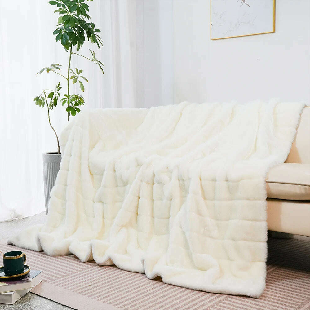 Nordic Super Soft Shaggy Faux Fur Blanket Luxury home Decorative Winter Warm Plush Thick Blankets For Bed Sofa Couch 150*200cm - KIMLUD