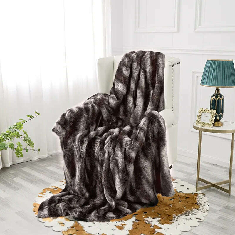 KIMLUD, Nordic Super Soft Shaggy Faux Fur Blanket Luxury home Decorative Winter Warm Plush Thick Blankets  For Bed Sofa Couch 150*200cm, FT013 / 127x150cm, KIMLUD APPAREL - Womens Clothes