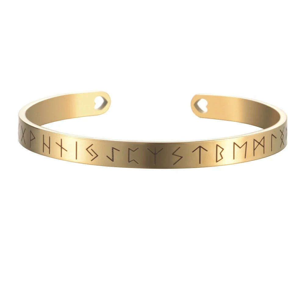 KIMLUD, Nordic Viking Rune Cuff Bracelet Adjustable Amulet Open Bangle Engraved Stainless Steel Men Women Unisex Cuff Bracelets Pulsera, 6mm Gold, KIMLUD APPAREL - Womens Clothes