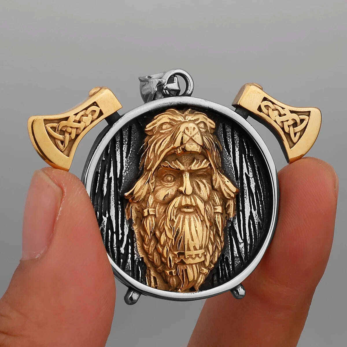 Nordic Viking Warrior Double Axe Gold Stainless Steel Pendant Men&#39;s Fashion Hip Hop Pendant Necklace Locomotive Men&#39;s Jewelry - KIMLUD