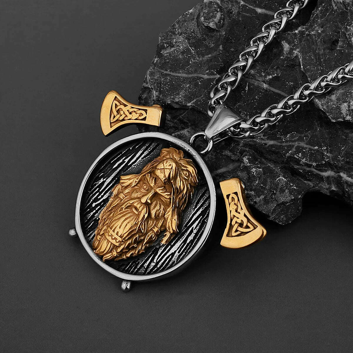 Nordic Viking Warrior Double Axe Gold Stainless Steel Pendant Men&#39;s Fashion Hip Hop Pendant Necklace Locomotive Men&#39;s Jewelry - KIMLUD