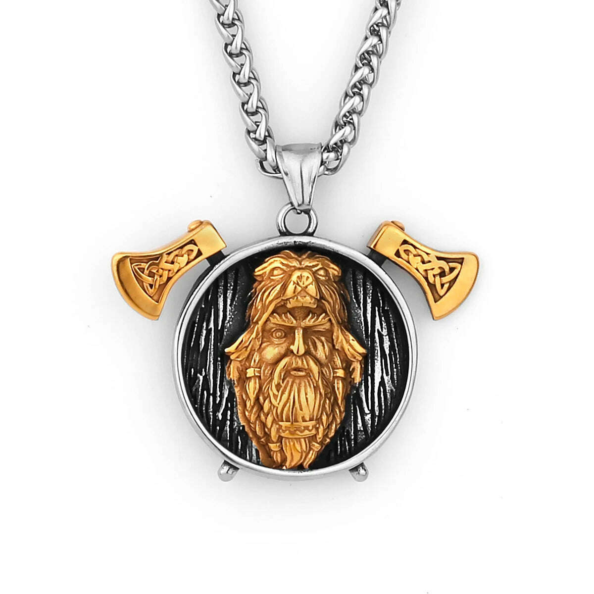 KIMLUD, Nordic Viking Warrior Double Axe Gold Stainless Steel Pendant Men&#39;s Fashion Hip Hop Pendant Necklace Locomotive Men&#39;s Jewelry, KIMLUD Womens Clothes