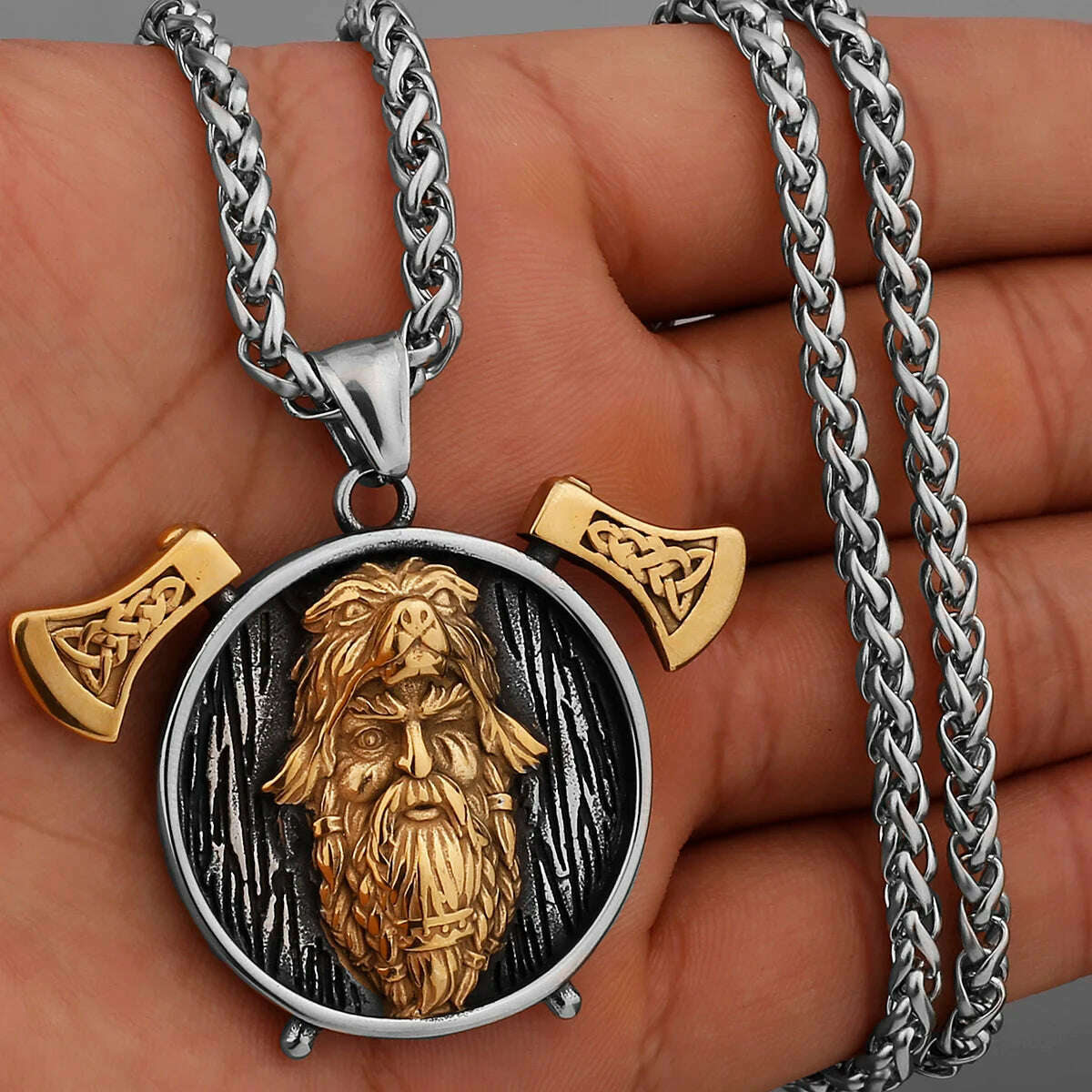 Nordic Viking Warrior Double Axe Gold Stainless Steel Pendant Men&#39;s Fashion Hip Hop Pendant Necklace Locomotive Men&#39;s Jewelry - KIMLUD