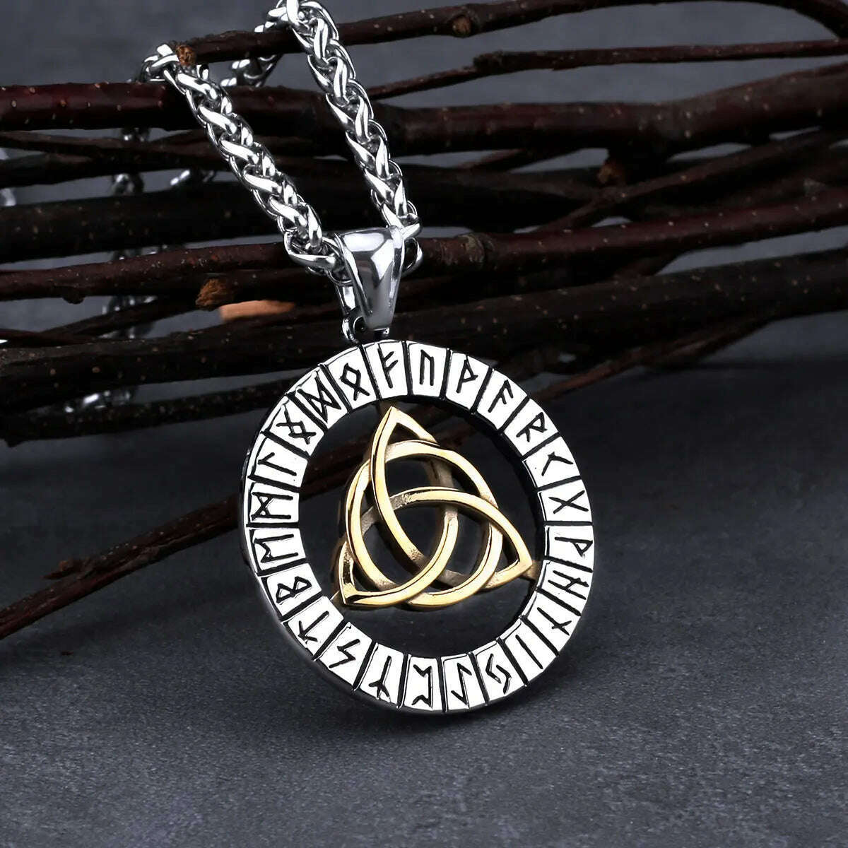 KIMLUD, Nordic Vikings Trinity Oding Rune Necklace Man Stainless Steel Fashion Hip Hop Biker Pendant Necklace Amulet Male Jewelry Gift, 60cm chain, KIMLUD APPAREL - Womens Clothes