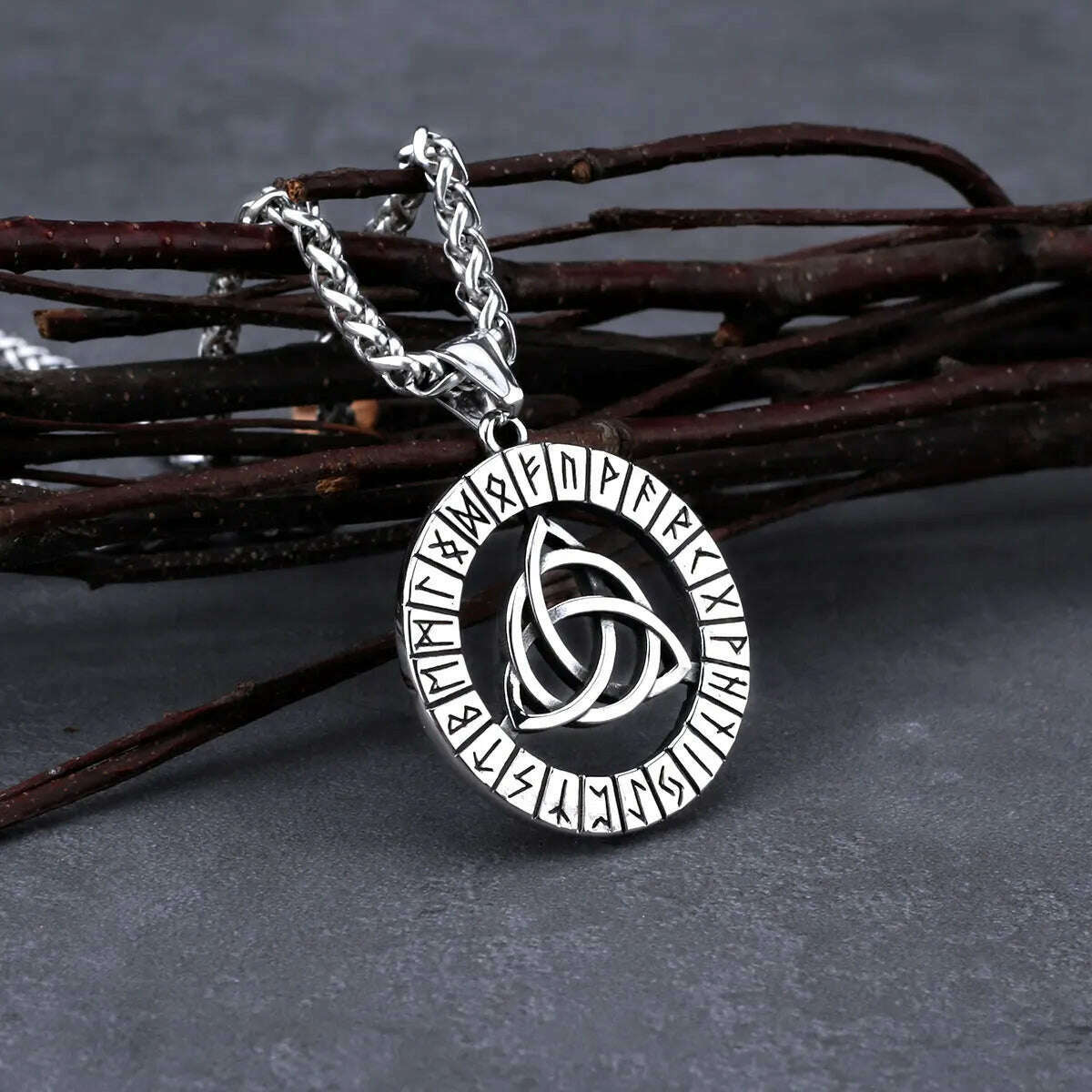 KIMLUD, Nordic Vikings Trinity Oding Rune Necklace Man Stainless Steel Fashion Hip Hop Biker Pendant Necklace Amulet Male Jewelry Gift, 60cm chain 1, KIMLUD APPAREL - Womens Clothes