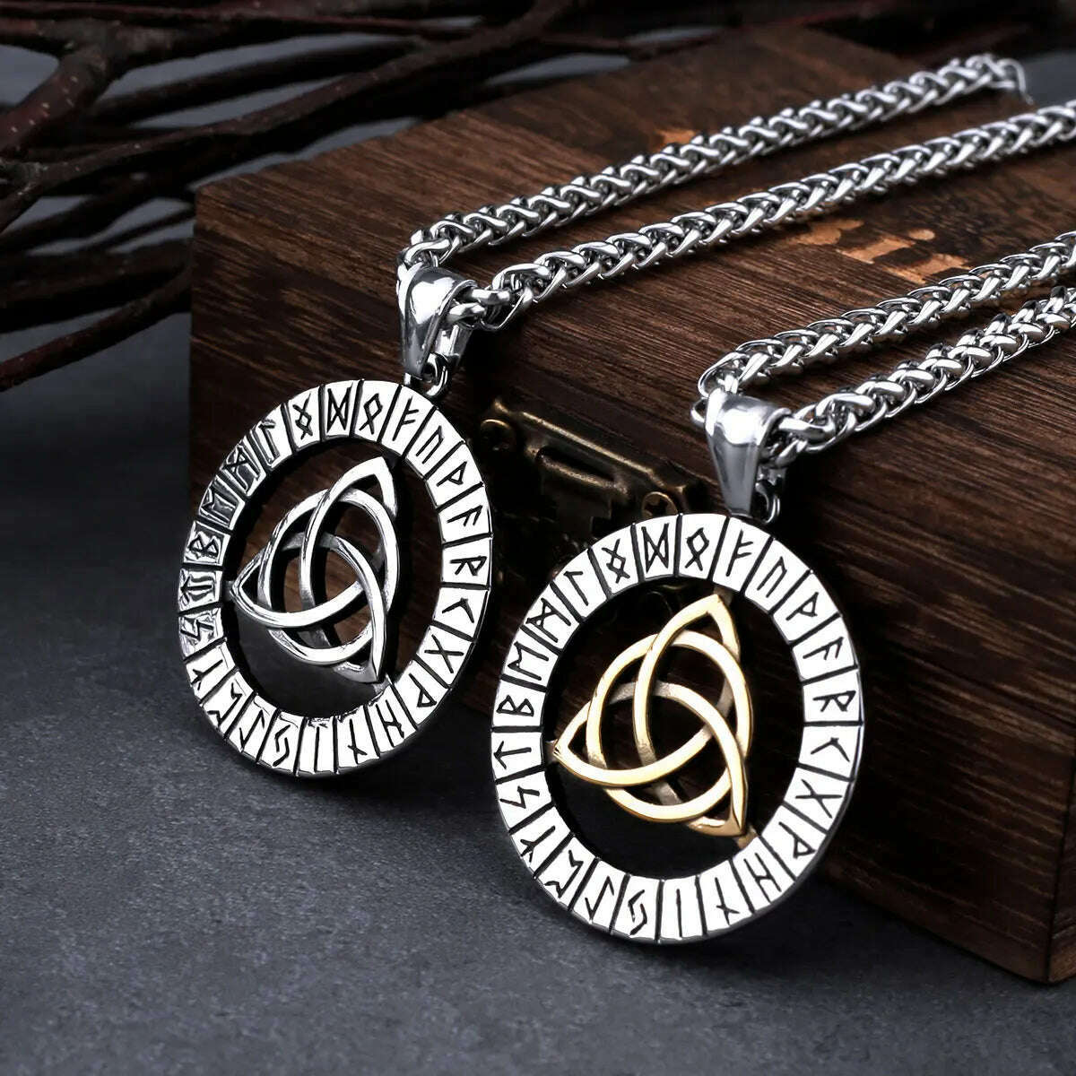 KIMLUD, Nordic Vikings Trinity Oding Rune Necklace Man Stainless Steel Fashion Hip Hop Biker Pendant Necklace Amulet Male Jewelry Gift, KIMLUD Womens Clothes