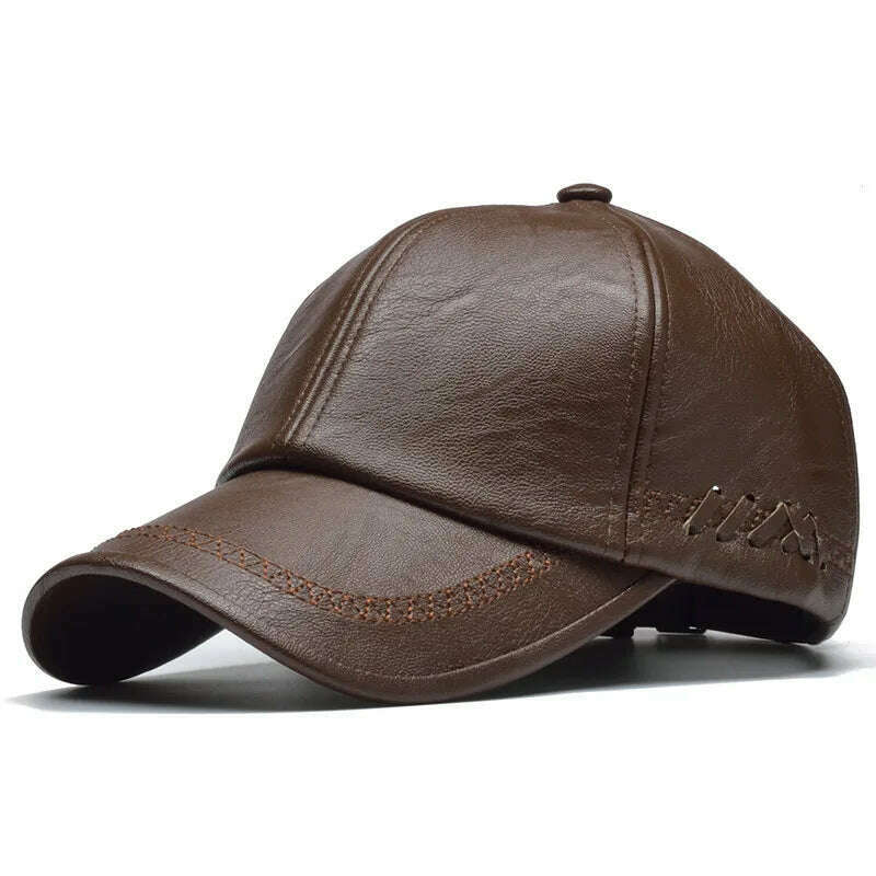 KIMLUD, [NORTHWOOD] High Quality Leather Cap for Men Solid Winter Pu Leather Baseball Caps Brand Snapback Hat Bone Masculino Fitted hats, Light brown, KIMLUD APPAREL - Womens Clothes