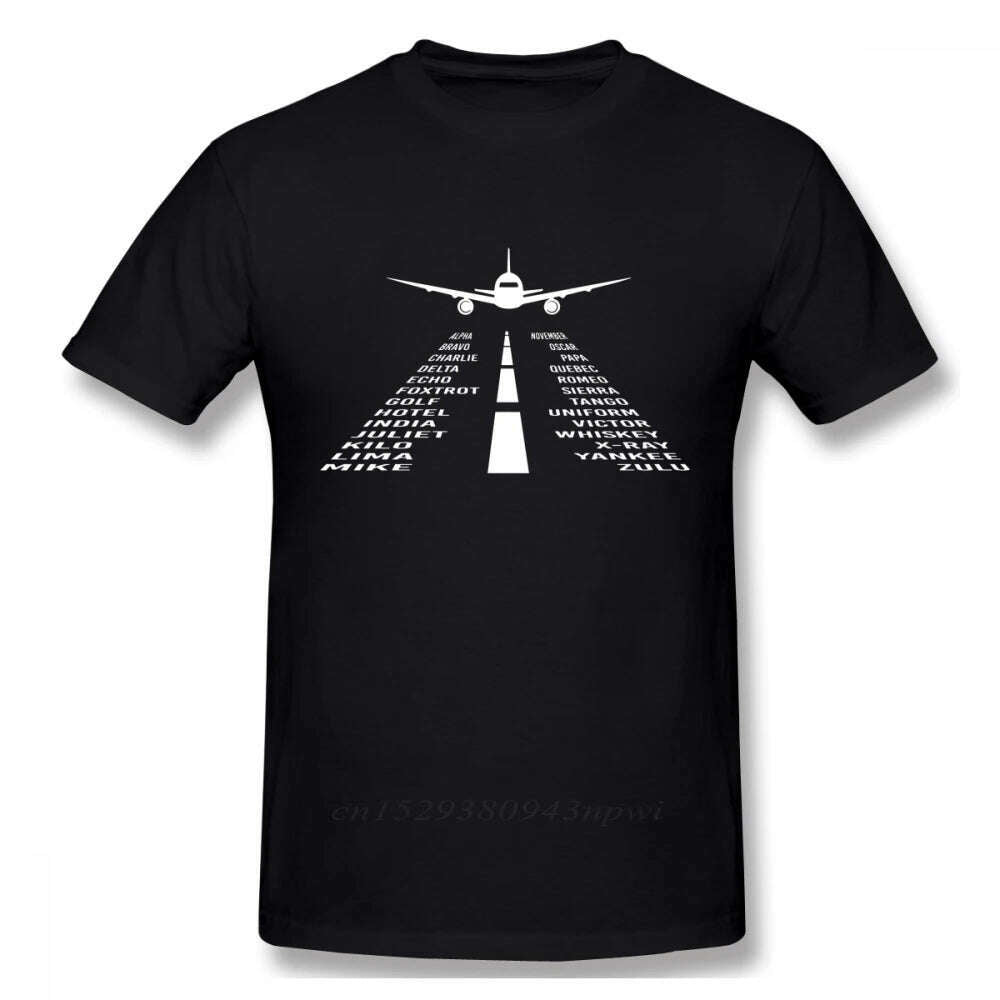 KIMLUD, Novelty Airplane Phonetic Alphabet Pilot Tshirts Men Fashionable Streetwear T Shirt Organic Cotton Camiseta, Black / XS, KIMLUD APPAREL - Womens Clothes