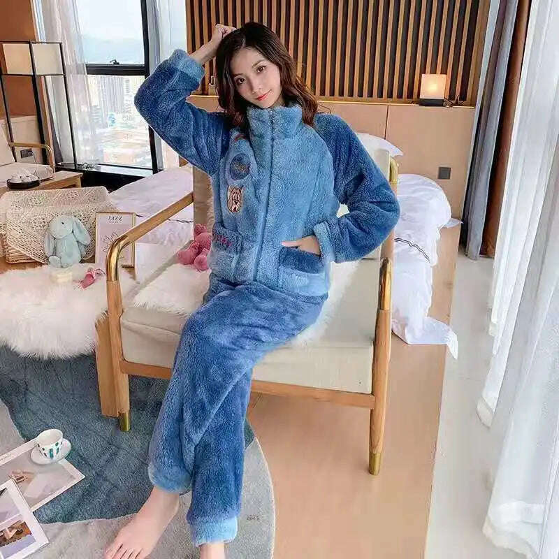 KIMLUD, Novelty Pajamas Winter Hooded Thick Flannel Pajamas Set Fat Laides Velvet Nightwear Sweatshirt Warm Kawaii Home Clothes, KIMLUD Womens Clothes