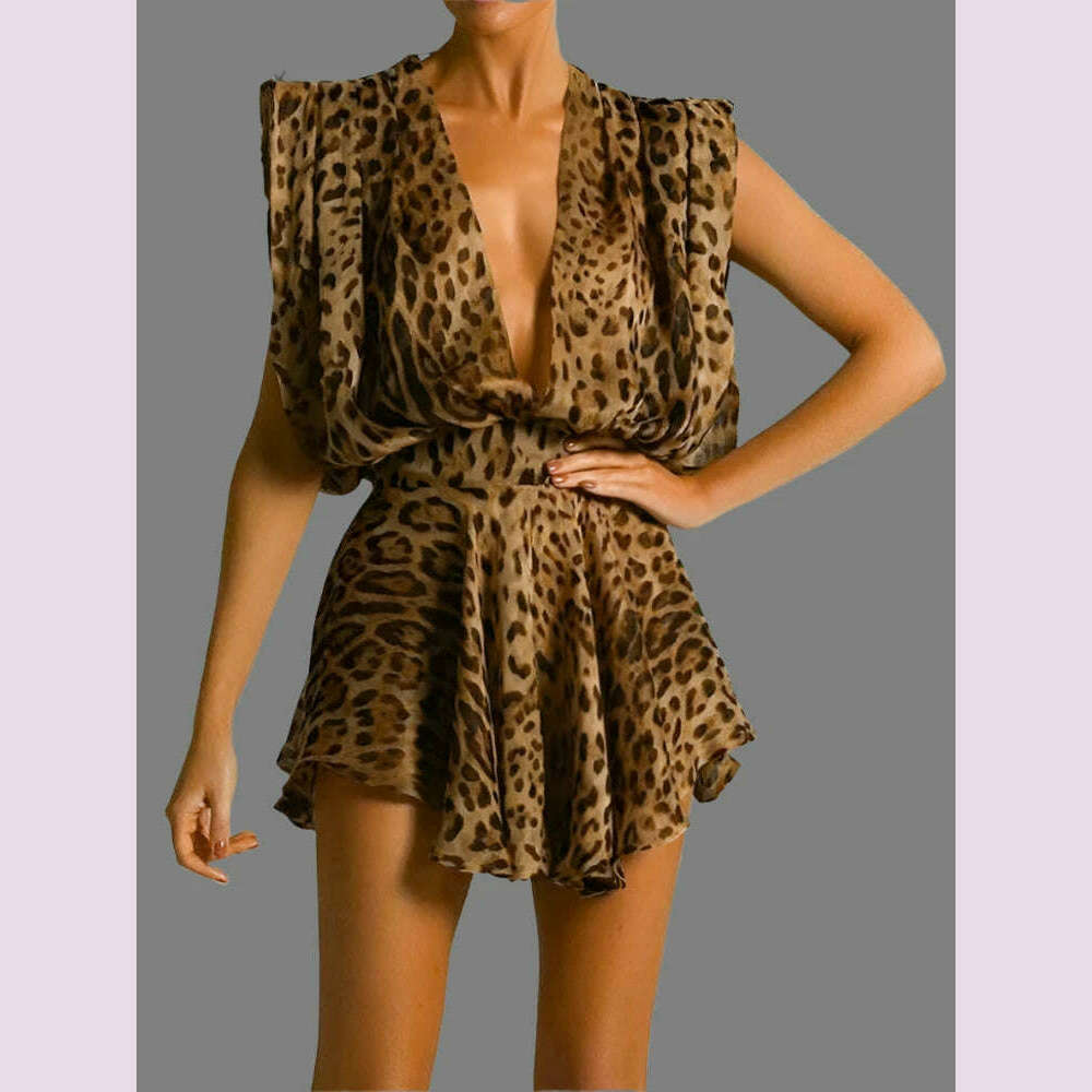 KIMLUD, Nsauye Sexy Women Low Cut Out Mini Fashion Club Off Shoulder Leopard Dress Summer Beach Bandage Evening Elegant Party Dress 2024, KIMLUD Womens Clothes