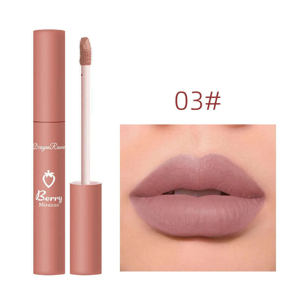 KIMLUD, Nude Matte Lip Gloss 12 Colors Long-lasting Velvet Lipstick Waterproof Non-fade Non-stick Cup Lipsticks Women Makeup Cosmetic, 03, KIMLUD APPAREL - Womens Clothes