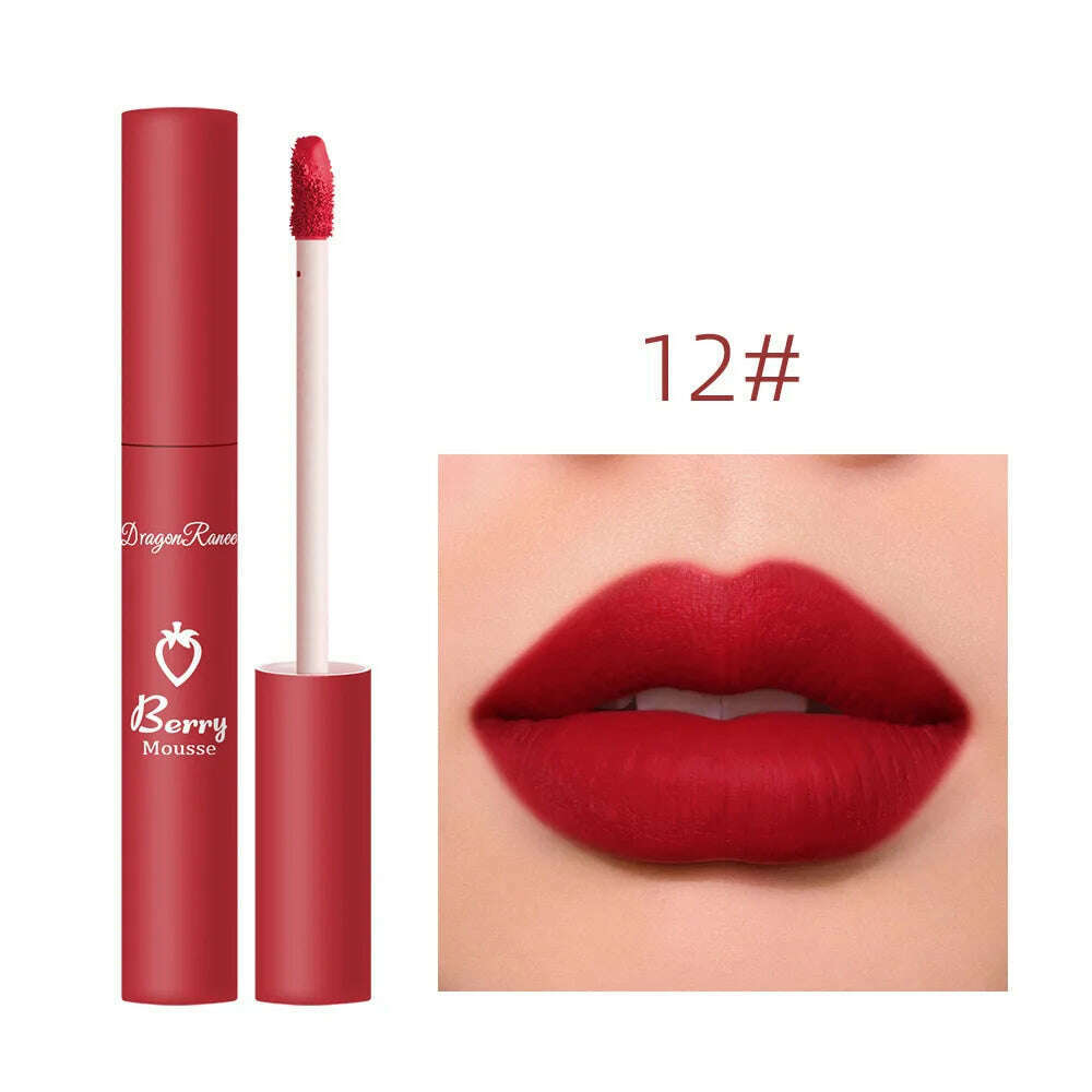 KIMLUD, Nude Matte Lip Gloss 12 Colors Long-lasting Velvet Lipstick Waterproof Non-fade Non-stick Cup Lipsticks Women Makeup Cosmetic, 12, KIMLUD APPAREL - Womens Clothes