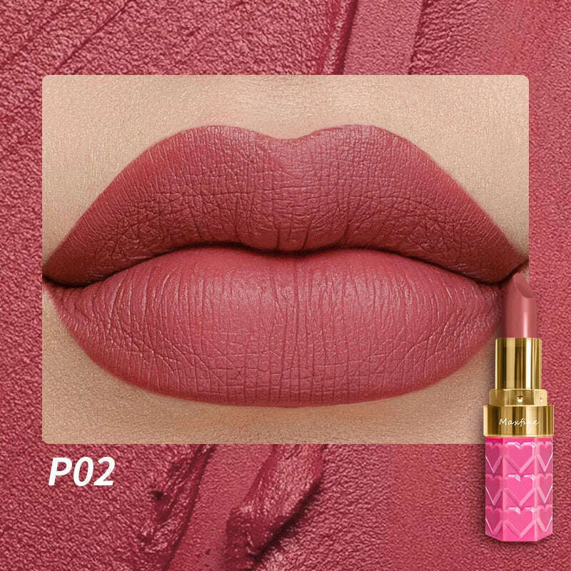 KIMLUD, Nude Matte Lipsticks 4 Colors Waterproof Long Lasting Lip Stick Not Fading Sexy Nude Red Pink Velvet Lipsticks Makeup Cosmetic, PO2, KIMLUD APPAREL - Womens Clothes