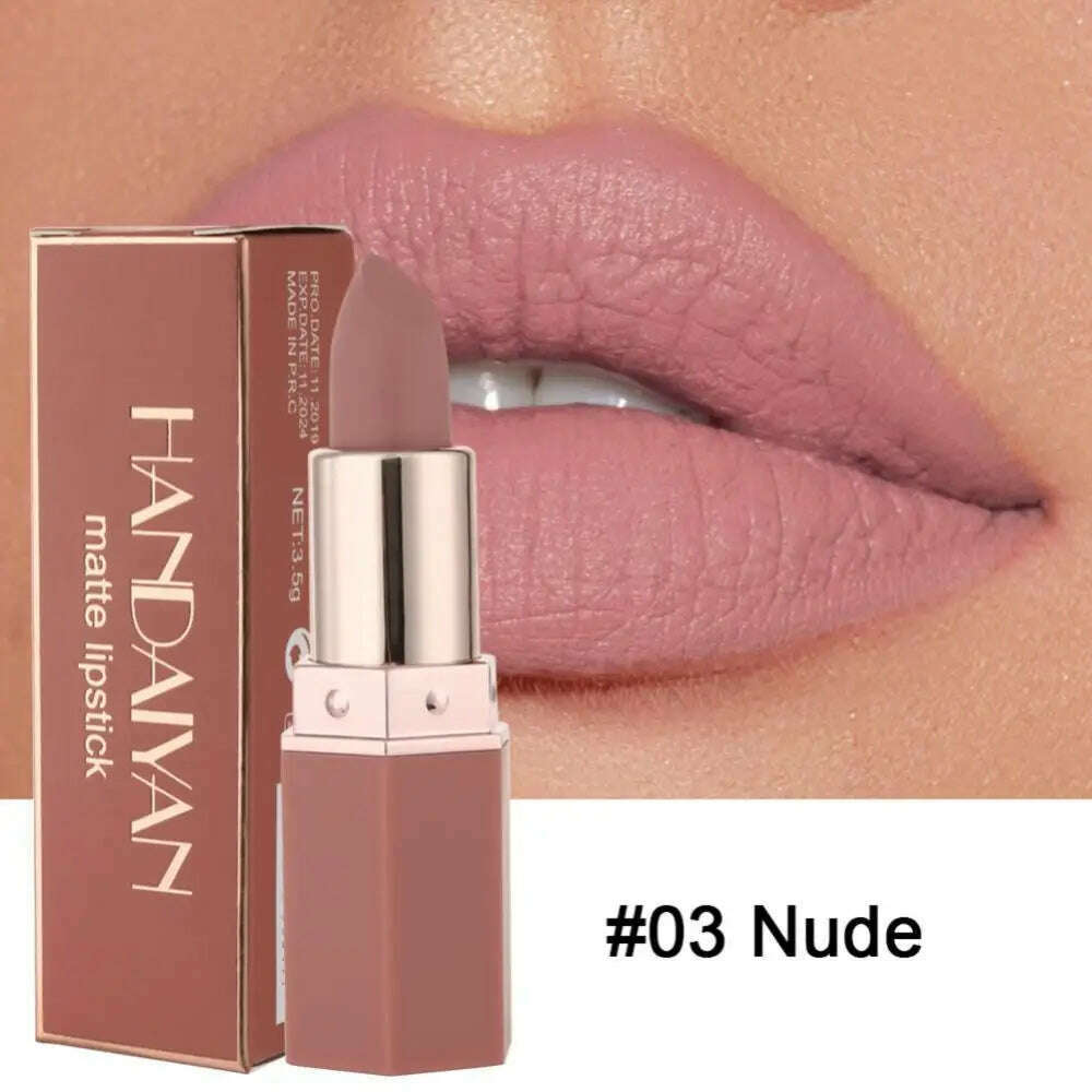 KIMLUD, Nude Matte Lipsticks 6 Colors Waterproof Long Lasting Lip Stick Not Fading Sexy Nude Red Pink Velvet Lipsticks Makeup Cosmetic, 03 / CHINA, KIMLUD APPAREL - Womens Clothes