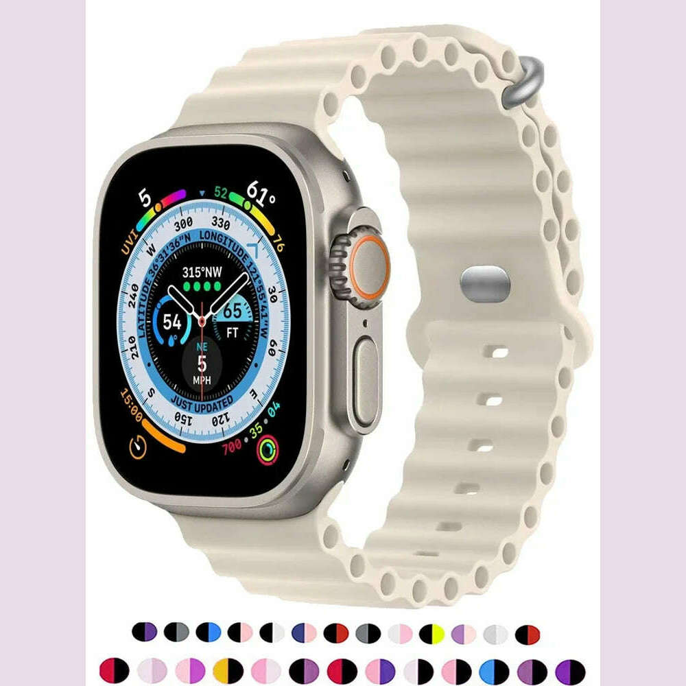 Ocean strap for Apple Watch Band 44mm Ultra 2 49mm 45mm 42mm 38/40/41mm silicone bracelet correa iwatch series 9 8 7 se 6 5 4 3 - KIMLUD