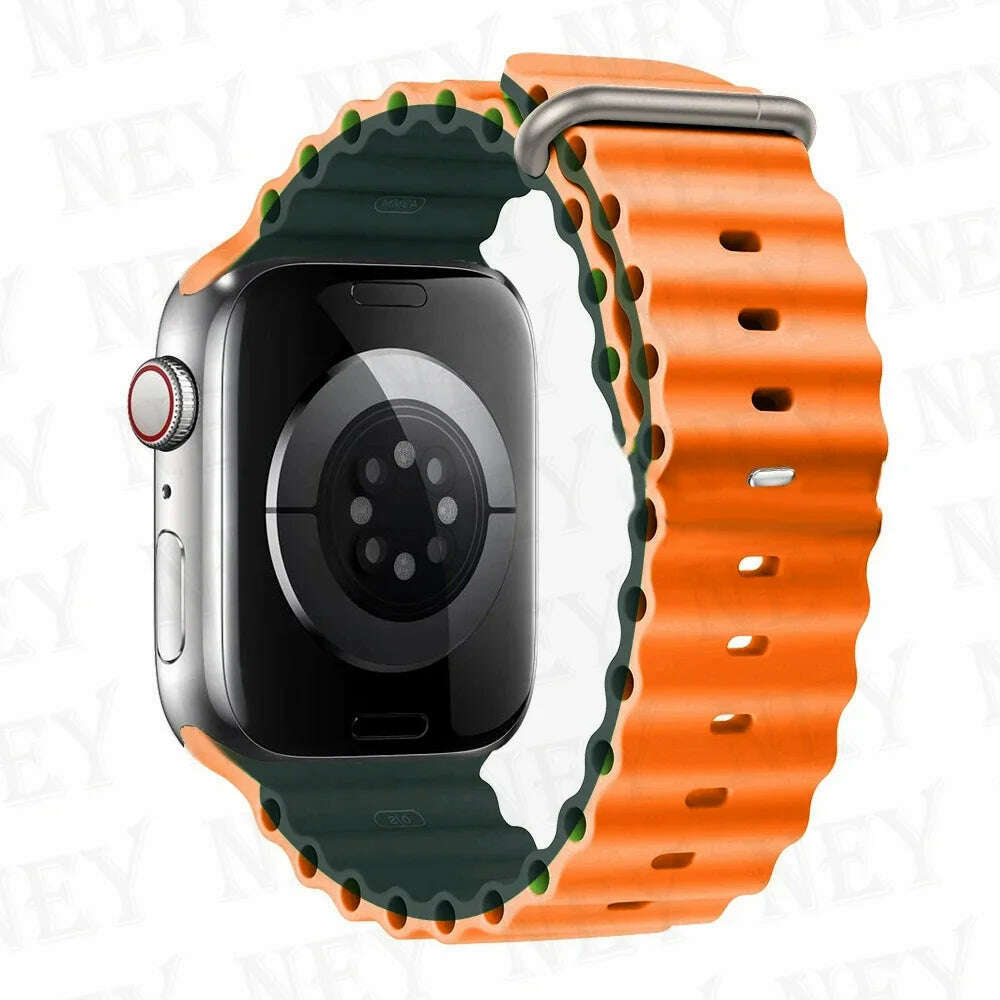 KIMLUD, Ocean strap for Apple Watch Band 44mm Ultra 2 49mm 45mm 42mm 38/40/41mm silicone bracelet correa iwatch series 9 8 7 se 6 5 4 3, orange with green / 38mm 40mm 41mm, KIMLUD APPAREL - Womens Clothes