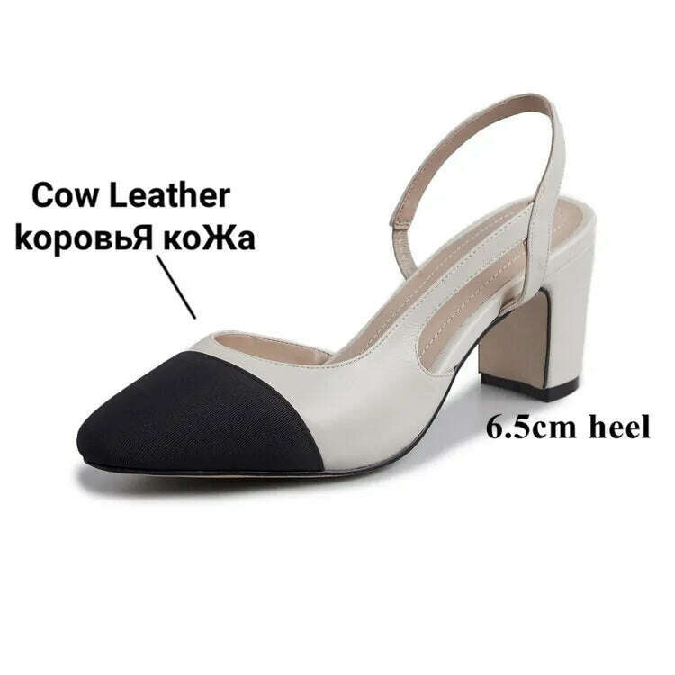 KIMLUD, 33-43 Women Real Leather Shoes Luxury Brand Designer Mix-color Slingback High Heeled Pumps Ladies Spring Summer Sandals, KIMLUD Womens Clothes