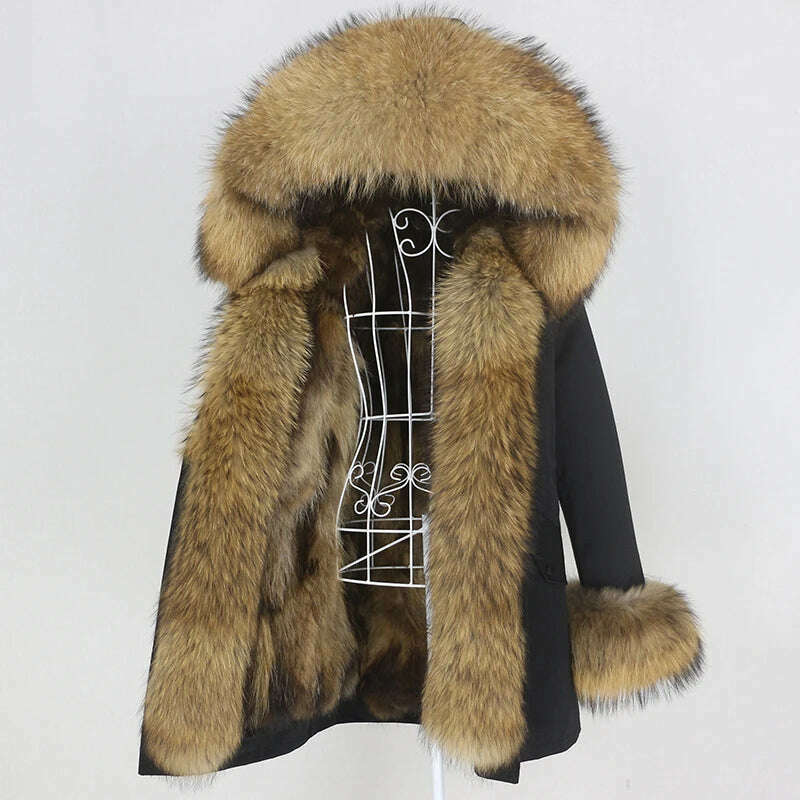 KIMLUD, OFTBUY 2022 Real Fur Coat Long Parka Winter Jacket Women Natural Raccoon Fur Collar Real Fox Fur Liner Detachable Streetwear New, KIMLUD Womens Clothes