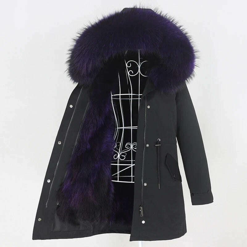 KIMLUD, OFTBUY 2022 Real Fur Coat Long Parka Winter Jacket Women Natural Raccoon Fur Collar Real Fox Fur Liner Detachable Streetwear New, black purple D / XXL, KIMLUD APPAREL - Womens Clothes