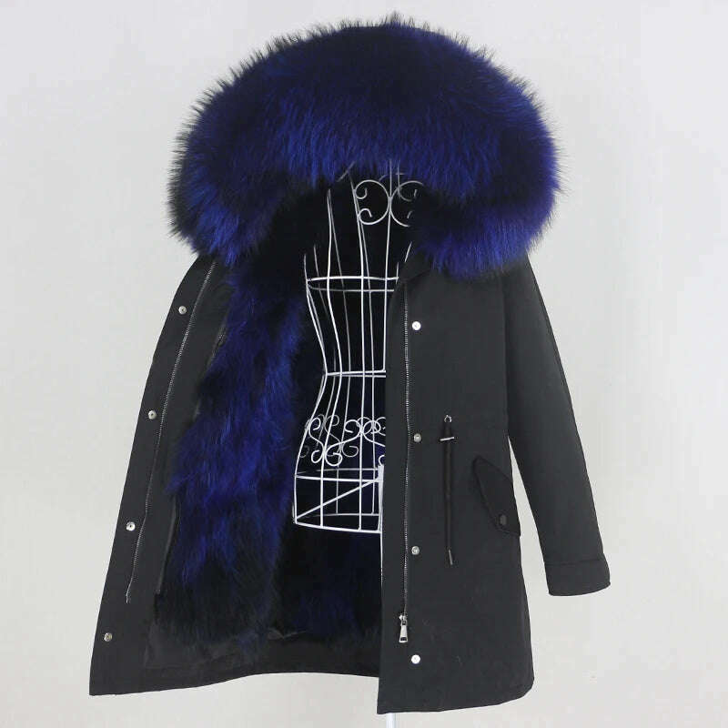 KIMLUD, OFTBUY 2022 Real Fur Coat Long Parka Winter Jacket Women Natural Raccoon Fur Collar Real Fox Fur Liner Detachable Streetwear New, black blue D / L, KIMLUD APPAREL - Womens Clothes