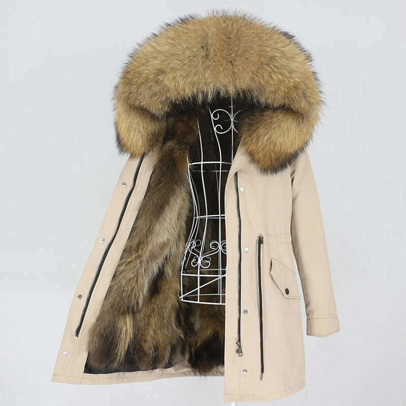 KIMLUD, OFTBUY 2022 Real Fur Coat Long Parka Winter Jacket Women Natural Raccoon Fur Collar Real Fox Fur Liner Detachable Streetwear New, KIMLUD Womens Clothes