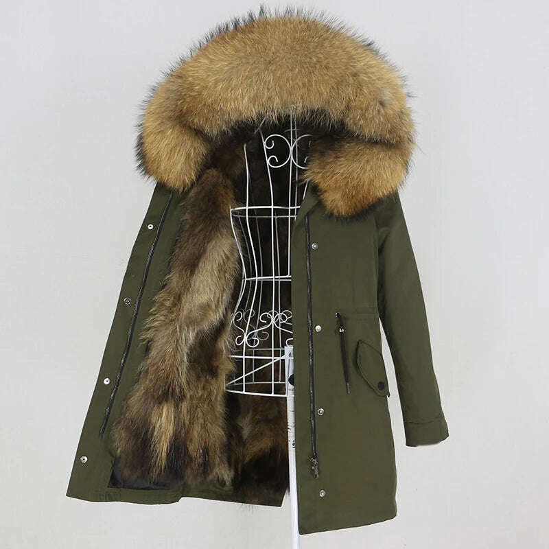 KIMLUD, OFTBUY 2022 Real Fur Coat Long Parka Winter Jacket Women Natural Raccoon Fur Collar Real Fox Fur Liner Detachable Streetwear New, KIMLUD Womens Clothes