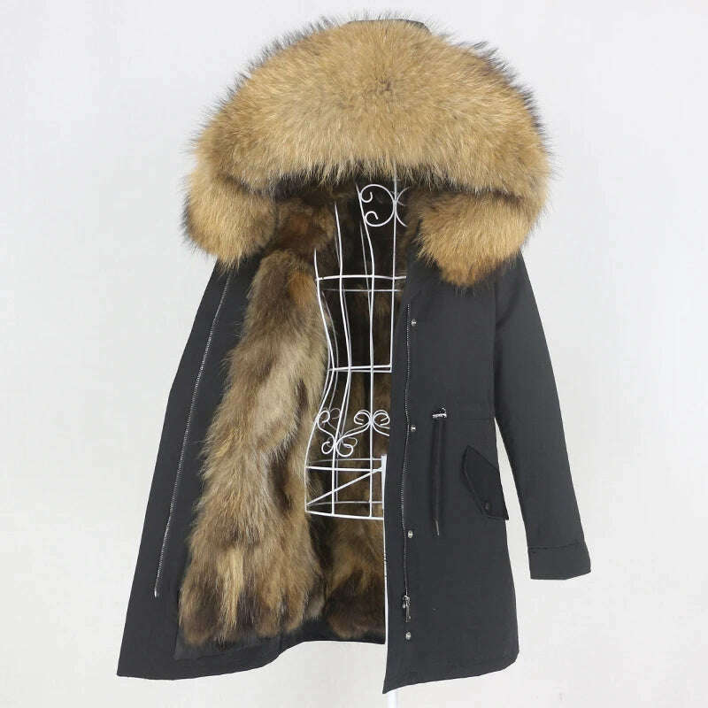 KIMLUD, OFTBUY 2022 Real Fur Coat Long Parka Winter Jacket Women Natural Raccoon Fur Collar Real Fox Fur Liner Detachable Streetwear New, black natural D / XS, KIMLUD APPAREL - Womens Clothes