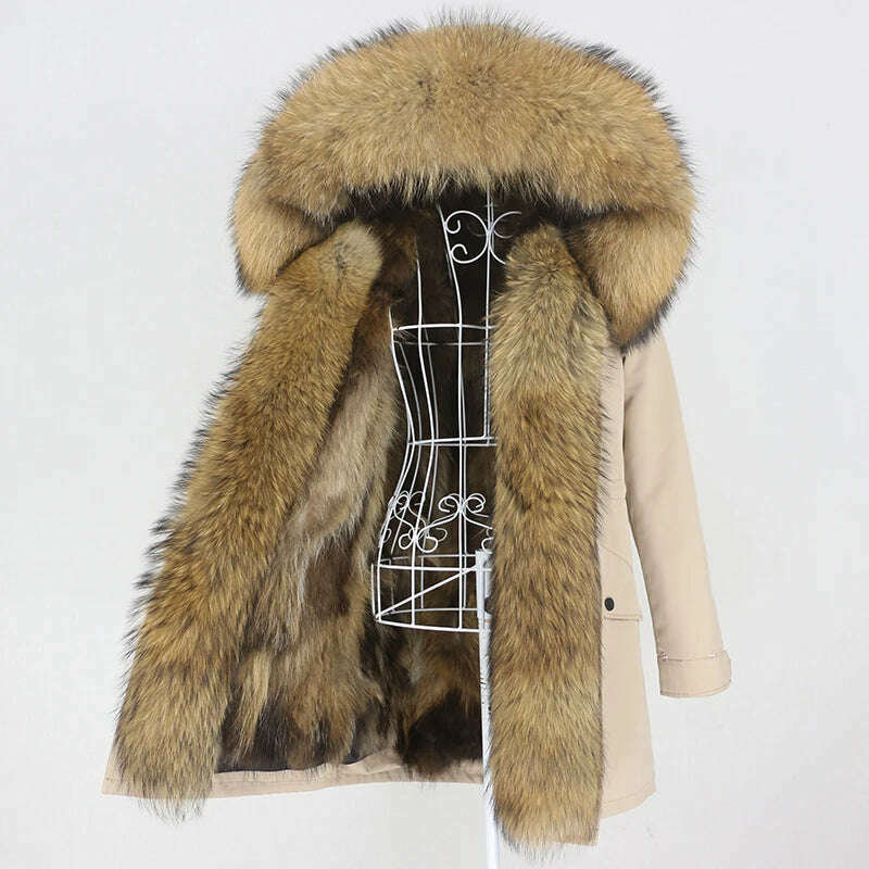 KIMLUD, OFTBUY 2022 Real Fur Coat Long Parka Winter Jacket Women Natural Raccoon Fur Collar Real Fox Fur Liner Detachable Streetwear New, KIMLUD Womens Clothes