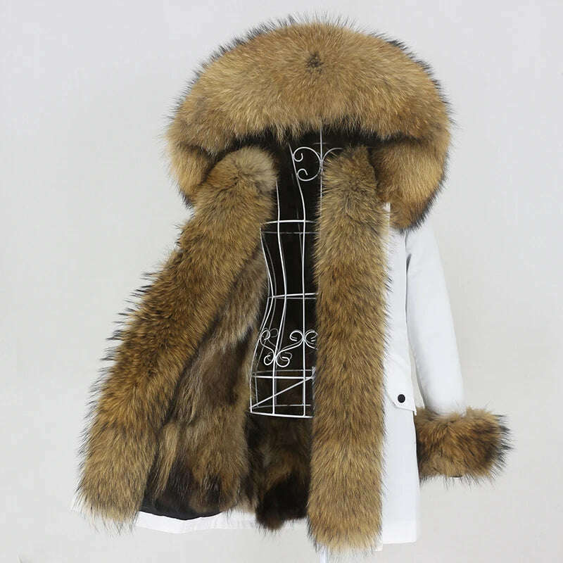 KIMLUD, OFTBUY 2022 Real Fur Coat Long Parka Winter Jacket Women Natural Raccoon Fur Collar Real Fox Fur Liner Detachable Streetwear New, KIMLUD Womens Clothes